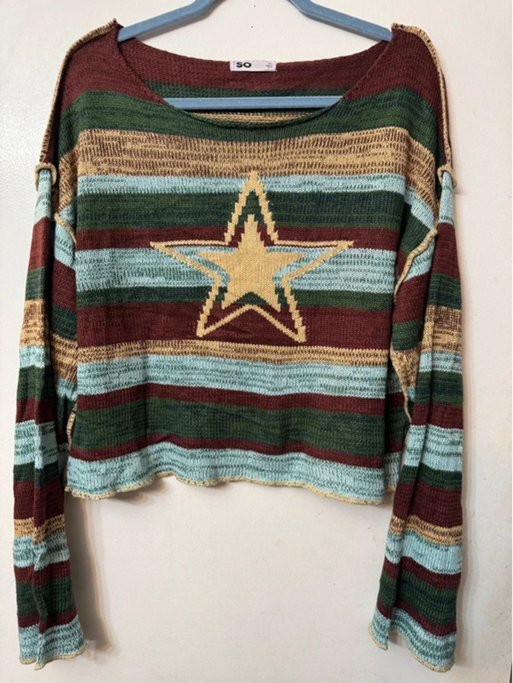 SO Striped Knit Star Crop Sweater - Indie / Grunge Aesthetic Size XL